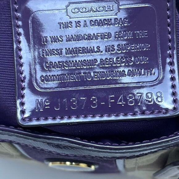 Y2K COACH SIGNATURE C STRIPE TOP HANDLE TOTE F48798 BRASS/KHAKI/PURPLE PURSE BAG - Picture 8 of 12